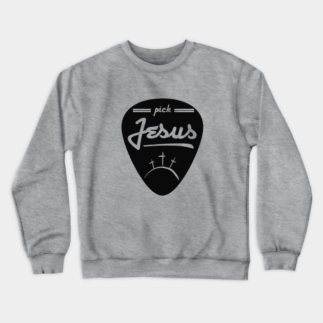Pick Jesus (Guitar pick satire) Black graphic Crewneck Sweatshirt by Selah Shop